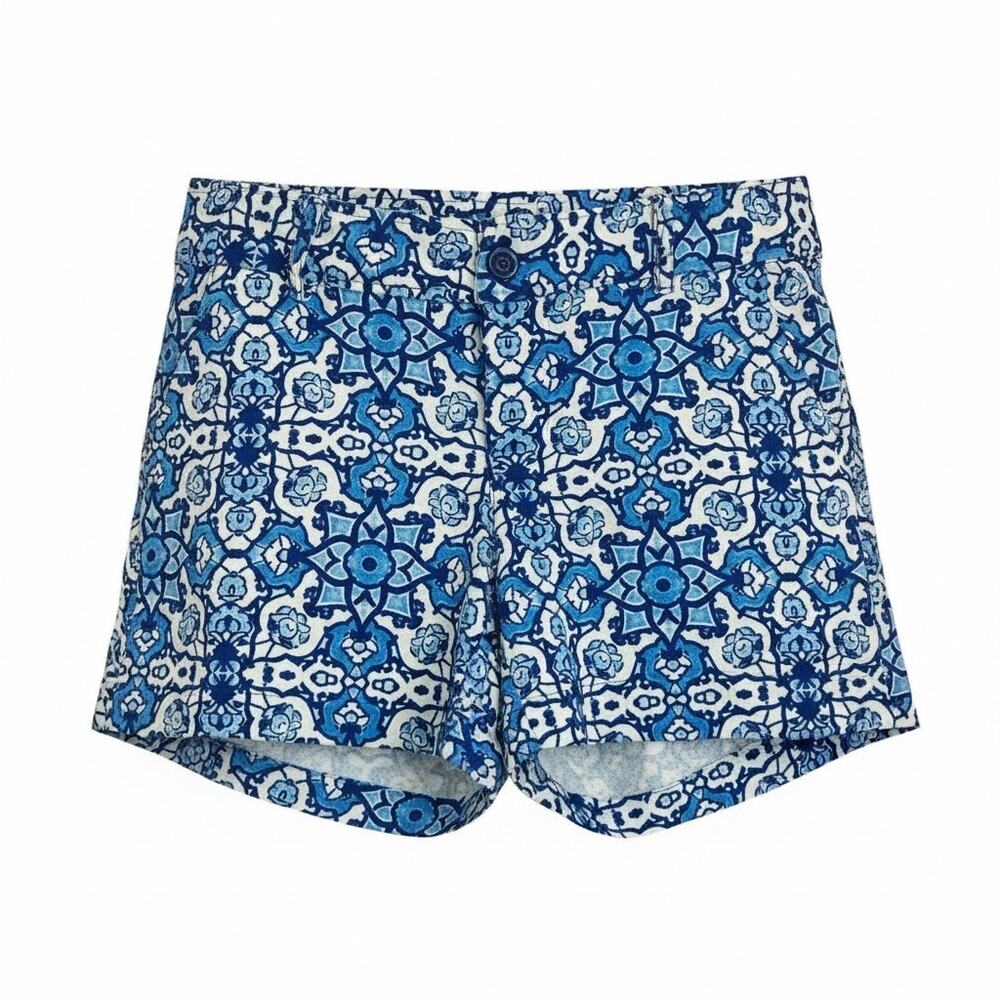Jade Melody Tam Blue Geometric Silk Shorts Medallion Print Size 8